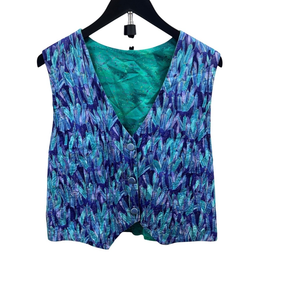VIntage Handmade Whimsical Celestial Print Vest Blue Purple Star Embroidered